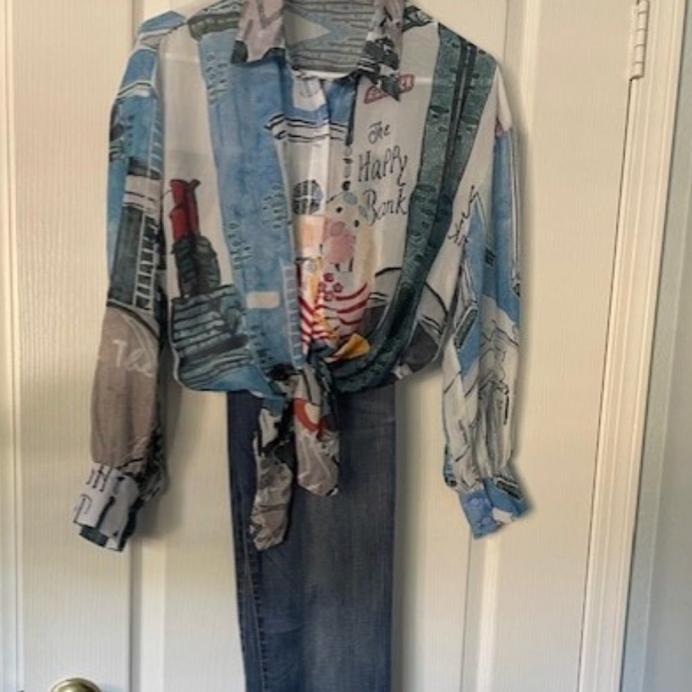 Elf Sack Long Sleeve button up" Feel the Autumn" Blouse sz Med Never Worn